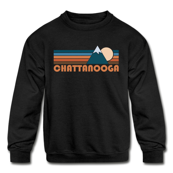 Chattanooga, Tennessee Youth Sweatshirt - Retro Mountain Youth Chattanooga Crewneck Sweatshirt - black