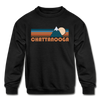 Chattanooga, Tennessee Youth Sweatshirt - Retro Mountain Youth Chattanooga Crewneck Sweatshirt - black