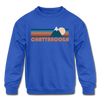 Chattanooga, Tennessee Youth Sweatshirt - Retro Mountain Youth Chattanooga Crewneck Sweatshirt - royal blue