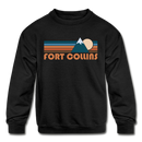 Fort Collins, Colorado Youth Sweatshirt - Retro Mountain Youth Fort Collins Crewneck Sweatshirt - black