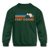 Fort Collins, Colorado Youth Sweatshirt - Retro Mountain Youth Fort Collins Crewneck Sweatshirt - forest green
