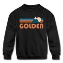 Golden, Colorado Youth Sweatshirt - Retro Mountain Youth Golden Crewneck Sweatshirt - black