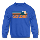 Golden, Colorado Youth Sweatshirt - Retro Mountain Youth Golden Crewneck Sweatshirt - royal blue