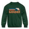 Golden, Colorado Youth Sweatshirt - Retro Mountain Youth Golden Crewneck Sweatshirt - forest green