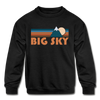 Big Sky, Montana Youth Sweatshirt - Retro Mountain Youth Big Sky Crewneck Sweatshirt - black