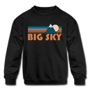 Big Sky, Montana Youth Sweatshirt - Retro Mountain Youth Big Sky Crewneck Sweatshirt - black
