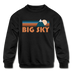 Big Sky, Montana Youth Sweatshirt - Retro Mountain Youth Big Sky Crewneck Sweatshirt - black