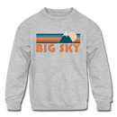 Big Sky, Montana Youth Sweatshirt - Retro Mountain Youth Big Sky Crewneck Sweatshirt - heather gray