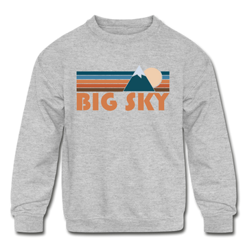 Big Sky, Montana Youth Sweatshirt - Retro Mountain Youth Big Sky Crewneck Sweatshirt - heather gray