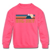 Big Sky, Montana Youth Sweatshirt - Retro Mountain Youth Big Sky Crewneck Sweatshirt - neon pink