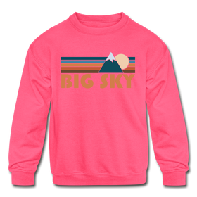 Big Sky, Montana Youth Sweatshirt - Retro Mountain Youth Big Sky Crewneck Sweatshirt