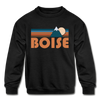 Boise, Idaho Youth Sweatshirt - Retro Mountain Youth Boise Crewneck Sweatshirt - black