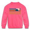 Boise, Idaho Youth Sweatshirt - Retro Mountain Youth Boise Crewneck Sweatshirt - neon pink