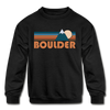 Boulder, Colorado Youth Sweatshirt - Retro Mountain Youth Boulder Crewneck Sweatshirt - black