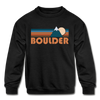 Boulder, Colorado Youth Sweatshirt - Retro Mountain Youth Boulder Crewneck Sweatshirt
