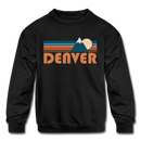 Denver, Colorado Youth Sweatshirt - Retro Mountain Youth Denver Crewneck Sweatshirt - black