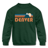 Denver, Colorado Youth Sweatshirt - Retro Mountain Youth Denver Crewneck Sweatshirt - forest green