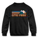 Estes Park, Colorado Youth Sweatshirt - Retro Mountain Youth Estes Park Crewneck Sweatshirt - black