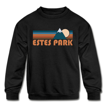 Estes Park, Colorado Youth Sweatshirt - Retro Mountain Youth Estes Park Crewneck Sweatshirt - black