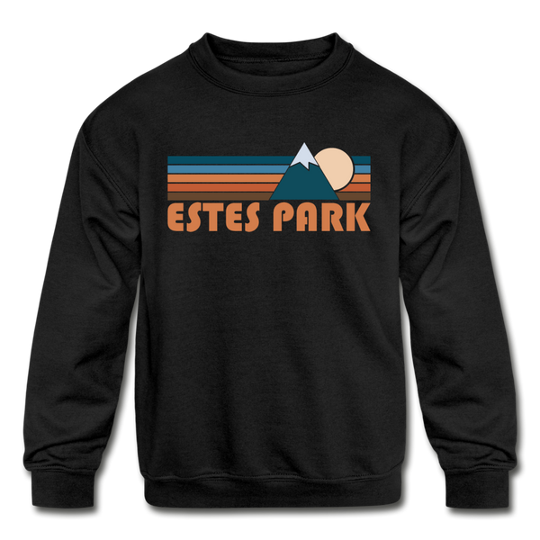 Estes Park, Colorado Youth Sweatshirt - Retro Mountain Youth Estes Park Crewneck Sweatshirt - black
