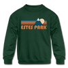 Estes Park, Colorado Youth Sweatshirt - Retro Mountain Youth Estes Park Crewneck Sweatshirt - forest green