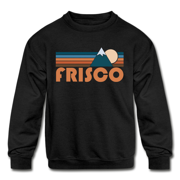 Frisco, Colorado Youth Sweatshirt - Retro Mountain Youth Frisco Crewneck Sweatshirt - black