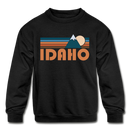Idaho Youth Sweatshirt - Retro Mountain Youth Idaho Crewneck Sweatshirt - black