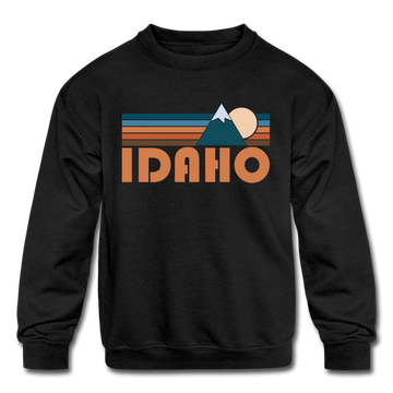 Idaho Youth Sweatshirt - Retro Mountain Youth Idaho Crewneck Sweatshirt - black