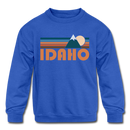 Idaho Youth Sweatshirt - Retro Mountain Youth Idaho Crewneck Sweatshirt - royal blue