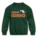 Idaho Youth Sweatshirt - Retro Mountain Youth Idaho Crewneck Sweatshirt - forest green