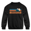 Missoula, Montana Youth Sweatshirt - Retro Mountain Youth Missoula Crewneck Sweatshirt - black