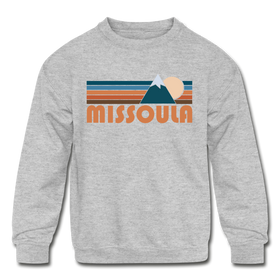 Missoula, Montana Youth Sweatshirt - Retro Mountain Youth Missoula Crewneck Sweatshirt