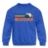 Missoula, Montana Youth Sweatshirt - Retro Mountain Youth Missoula Crewneck Sweatshirt