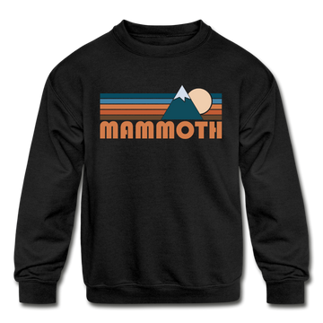 Mammoth, California Youth Sweatshirt - Retro Mountain Youth Mammoth Crewneck Sweatshirt - black