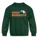 Mammoth, California Youth Sweatshirt - Retro Mountain Youth Mammoth Crewneck Sweatshirt - forest green