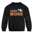 Moab, Utah Youth Sweatshirt - Retro Mountain Youth Moab Crewneck Sweatshirt - black