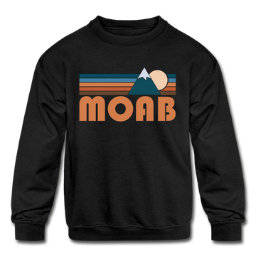 Moab, Utah Youth Sweatshirt - Retro Mountain Youth Moab Crewneck Sweatshirt - black