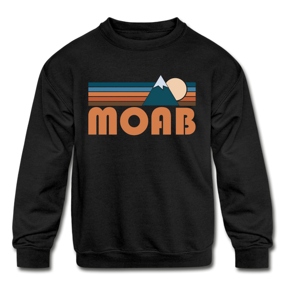 Moab, Utah Youth Sweatshirt - Retro Mountain Youth Moab Crewneck Sweatshirt - black