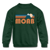 Moab, Utah Youth Sweatshirt - Retro Mountain Youth Moab Crewneck Sweatshirt - forest green