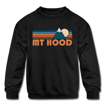 Mount Hood, Oregon Youth Sweatshirt - Retro Mountain Youth Mount Hood Crewneck Sweatshirt - black