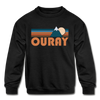 Ouray, Colorado Youth Sweatshirt - Retro Mountain Youth Ouray Crewneck Sweatshirt - black