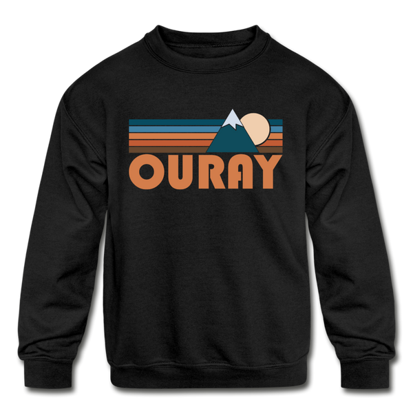 Ouray, Colorado Youth Sweatshirt - Retro Mountain Youth Ouray Crewneck Sweatshirt - black