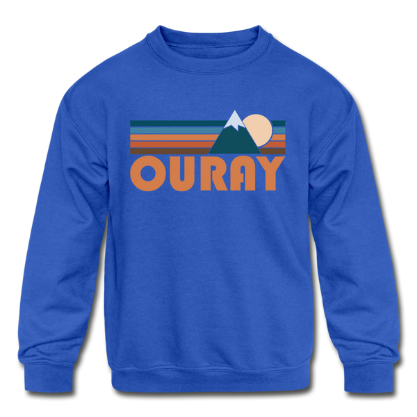 Ouray, Colorado Youth Sweatshirt - Retro Mountain Youth Ouray Crewneck Sweatshirt - royal blue
