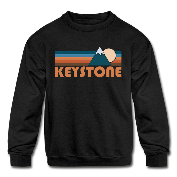 Keystone, Colorado Youth Sweatshirt - Retro Mountain Youth Keystone Crewneck Sweatshirt - black
