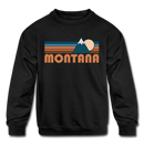 Montana Youth Sweatshirt - Retro Mountain Youth Montana Crewneck Sweatshirt - black