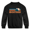 Montana Youth Sweatshirt - Retro Mountain Youth Montana Crewneck Sweatshirt - black