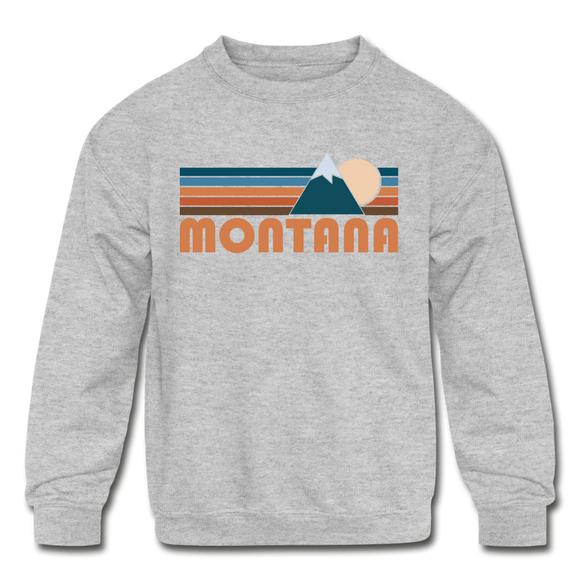 Montana Youth Sweatshirt - Retro Mountain Youth Montana Crewneck Sweatshirt - heather gray