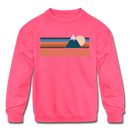 Montana Youth Sweatshirt - Retro Mountain Youth Montana Crewneck Sweatshirt - neon pink