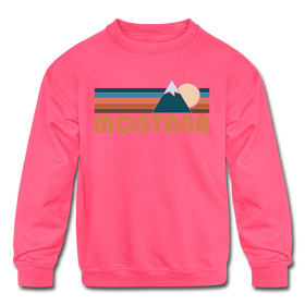 Montana Youth Sweatshirt - Retro Mountain Youth Montana Crewneck Sweatshirt