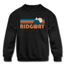 Ridgway, Colorado Youth Sweatshirt - Retro Mountain Youth Ridgway Crewneck Sweatshirt - black